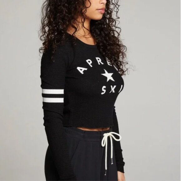Chaser Black Apres Ski Waffle Thermal Long Sleeve Top Size Medium - Picture 5 of 16